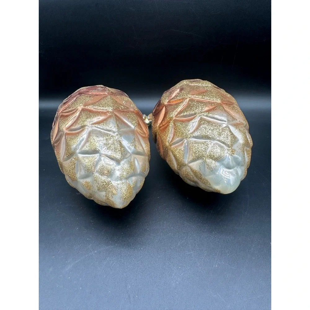 Oversized Plastic Pinecone Ornaments Set of 2 Gold‎ Glitter Holiday Christmas